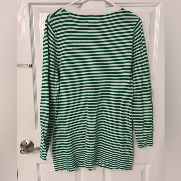 Women’s Green and White Stripe Black Button Vneck Long Cardigan Sweater Small - Picture 5 of 5